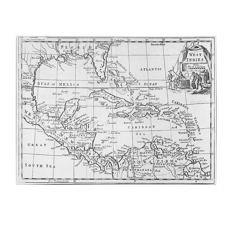 Trademark Fine Art Map of the West Indies Florida & South America' Canvas Art 30x47 Inches image 1