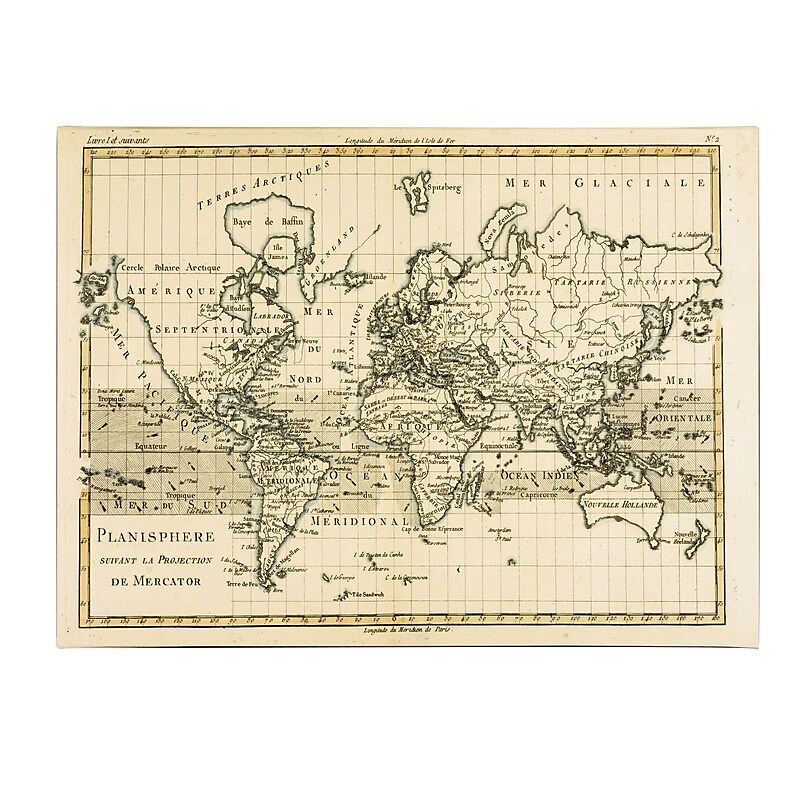 Trademark Fine Art Charles Bonne 'Mercator Map of the World' Canvas Art 22x32 Inches image 1