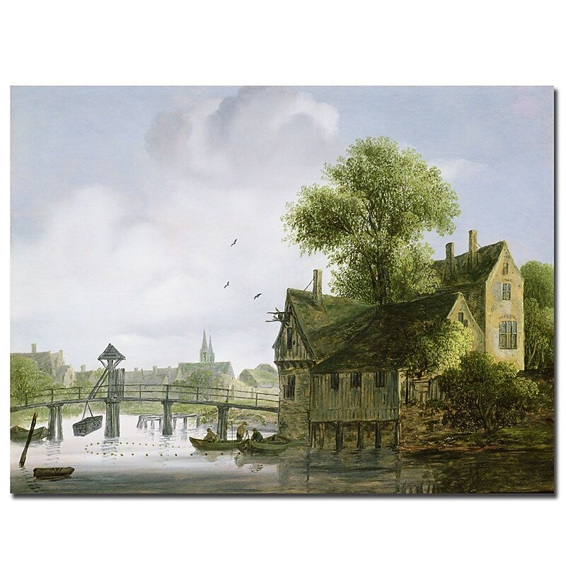 Trademark Fine Art Joseph Faruquharson 'Town with A Bridge' Canvas Art image 1