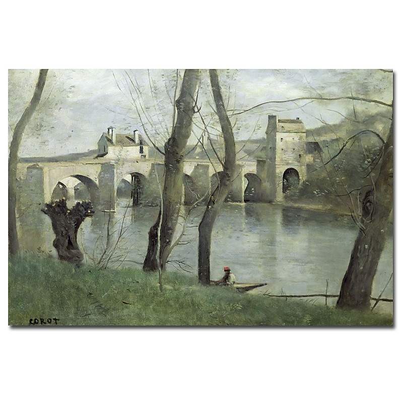 Trademark Fine Art Jean Baptiste Corot 'The Bridge Mantes' Canvas Art 22x32 Inches image 1