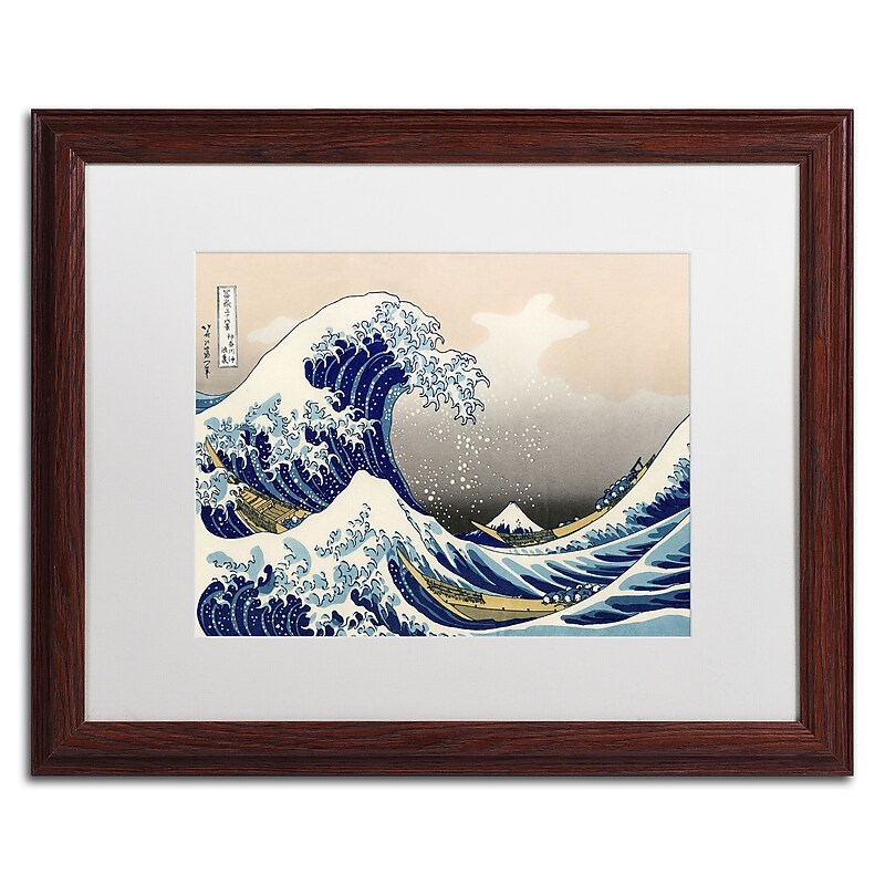 Katsushika Hokusai 'The Great Kanagawa Wave' Matted Framed A - 16x20 Inches - Wood Frame image 1