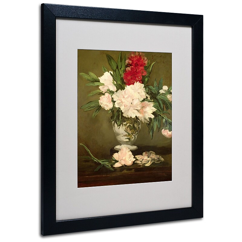 Trademark Fine Art Edouard Manet 'Vase of Peonies 1864' Matted Art Black Frame 16x20 Inches image 1