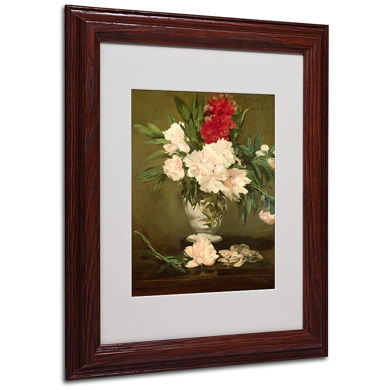 Edouard Manet 'Vase of Peonies 1864' Matted Framed Art - 11x14 Inches - Wood Frame image 1