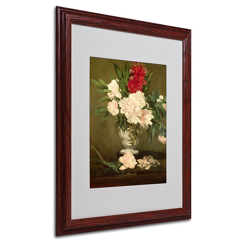 Edouard Manet 'Vase of Peonies 1864' Matted Framed Art - 16x20 Inches - Wood Frame image 1