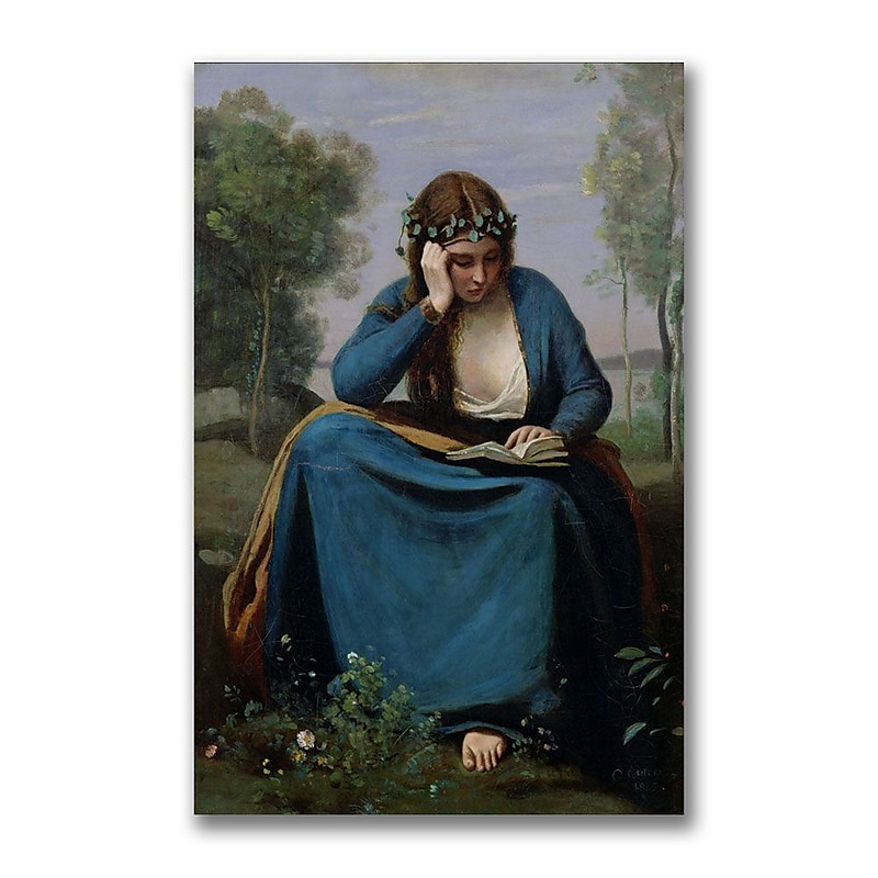 Trademark Fine Art Jean Baptiste Corot 'The Reader Crowned with Flowers' Canvas 22x32 Inches image 1