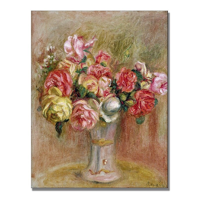 Trademark Fine Art Pierre Renoir 'Roses in a Sevres vase' Canvas Art 24x32 Inches image 1