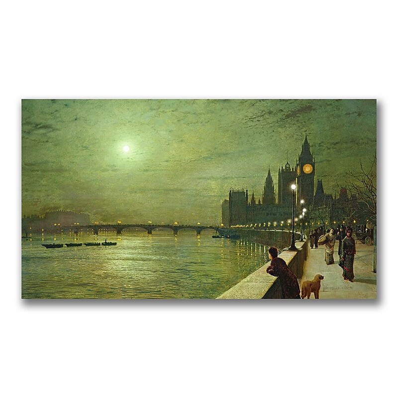 Trademark Fine Art John Grimshaw 'Reflections on the Thames' Canvas Art 14x24 Inches image 1