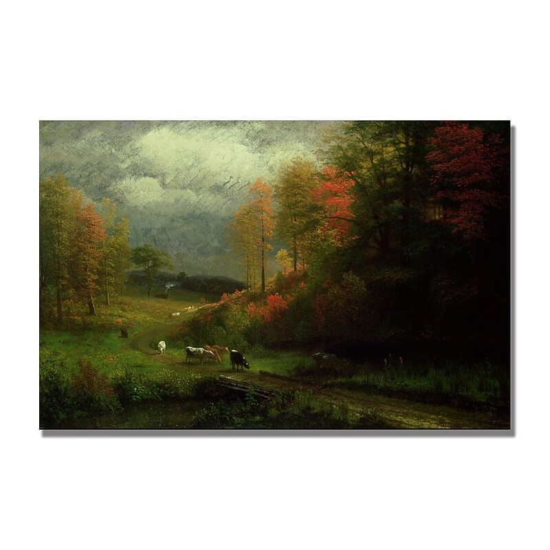 Trademark Fine Art Albert Biersdant 'Rainy Day in Autumn' Canvas Art 22x32 Inches image 1