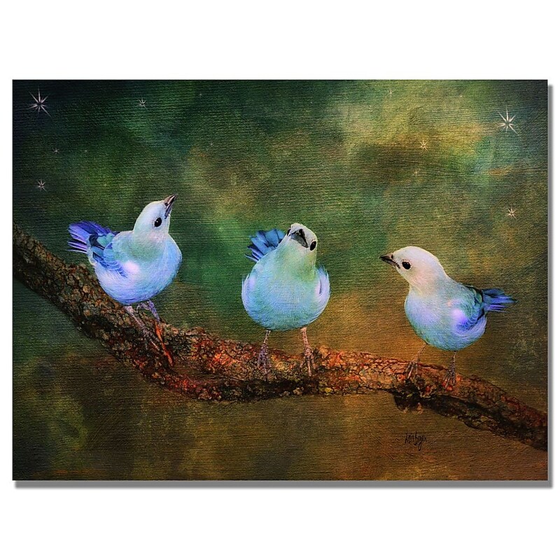 Trademark Fine Art Lois Bryan 'Three Little Blue Birds' Canvas Art 22x32 Inches image 1