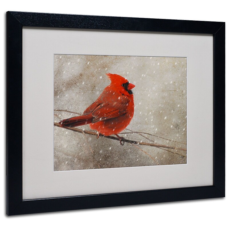 Lois Bryan 'Cardinal In Winter' Matted Framed Art - 11x14 Inches - Wood Frame image 1
