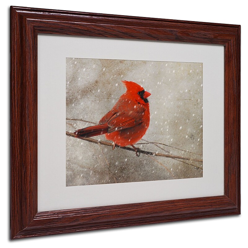 Lois Bryan 'Cardinal In Winter' Matted Framed Art - 16x20 Inches - Wood Frame image 1