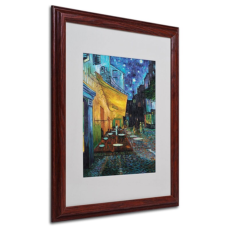 Vincent van Gogh 'Cafe Terrace' Framed Matted Art - 16x20 Inches - Wood Frame image 1