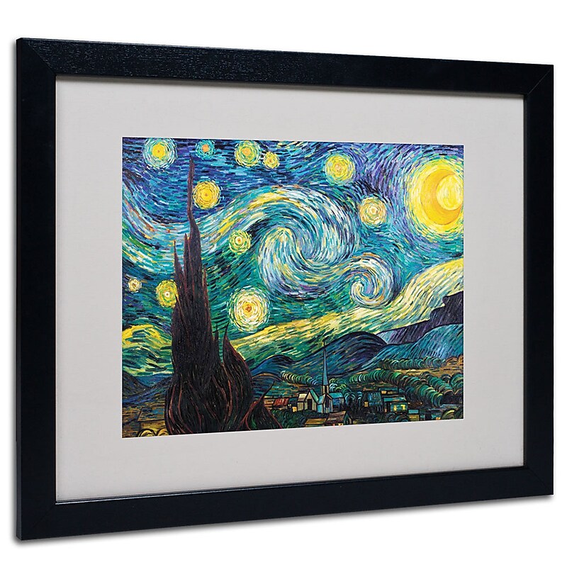 Trademark Fine Art Vincent van Gogh 'Starry Night' Matted Art Black Frame 16x20 Inches image 1