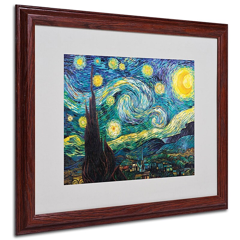 Vincent van Gogh 'Starry Night' Framed Matted Art - 16x20 Inches - Wood Frame image 1