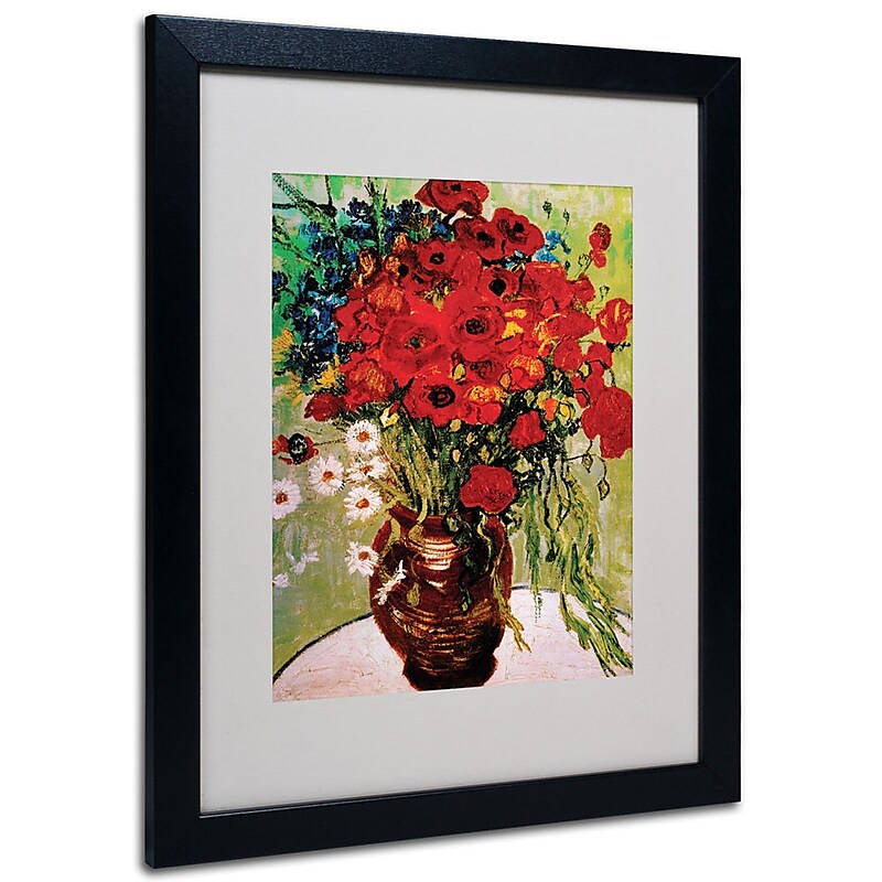Trademark Fine Art Vincent van Gogh 'Daisies and Poppies' Matted Art Black Frame 16x20 Inches image 1