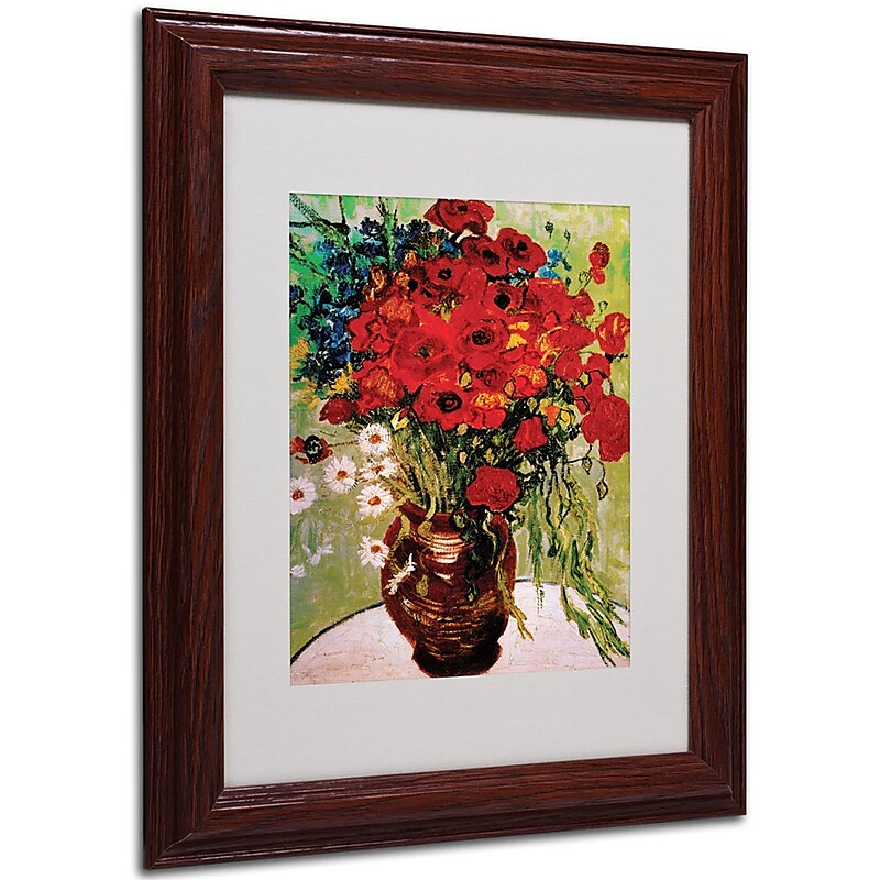 Vincent van Gogh 'Daisies and Poppies' Framed Matted Art - 11x14 Inches - Wood Frame image 1