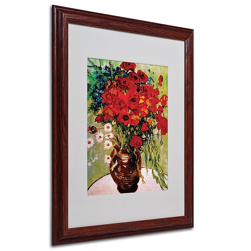 Vincent van Gogh 'Daisies and Poppies' Framed Matted Art - 16x20 Inches - Wood Frame image 1