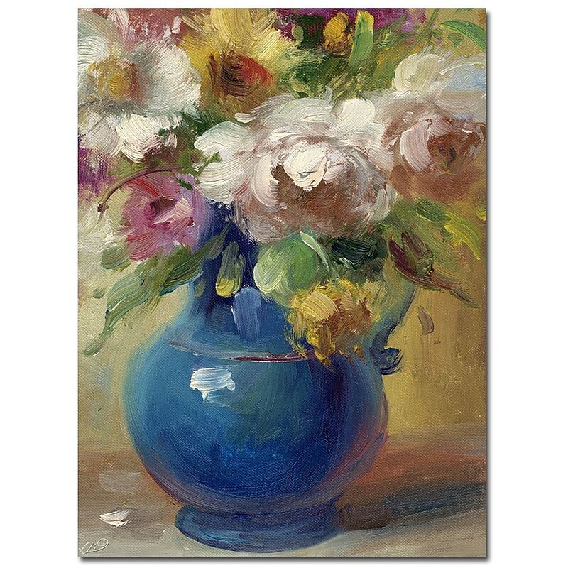 Trademark Fine Art Rio 'Flowers in a Blue Vase' Canvas Art 24x32 Inches image 1