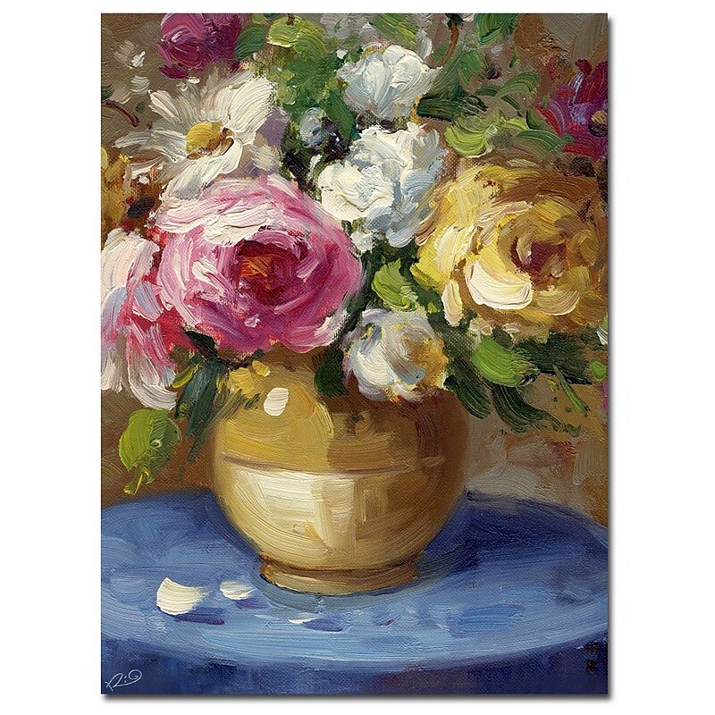 Trademark Fine Art Rio 'Flowers in a Gold Vase' Canvas Art 35x47 Inches image 1
