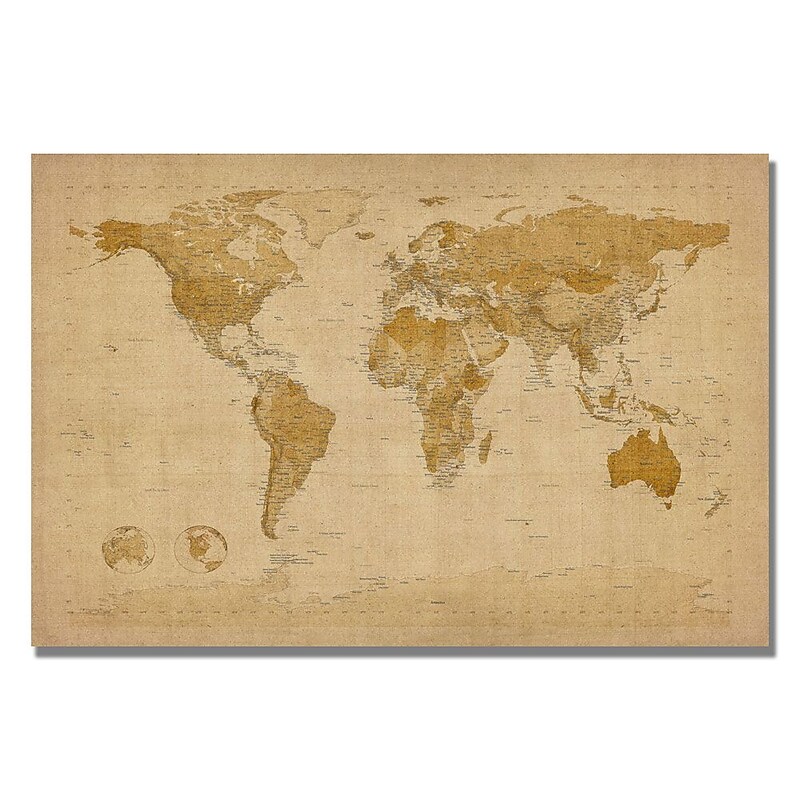 Trademark Fine Art Michael Tompsett 'Antique World Map' Canvas Art 18x24 Inches image 1