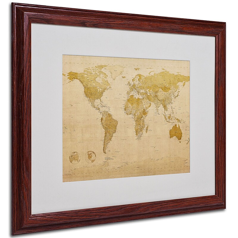 Michael Tompsett 'World Map Antique' Framed Matted Art - 16x20 Inches - Wood Frame image 1