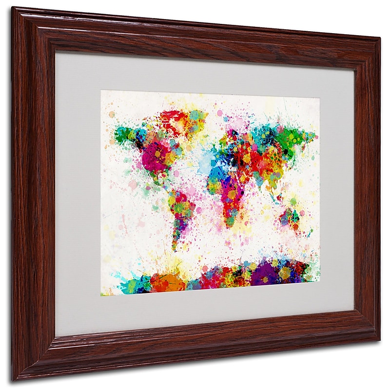 Michael Tompsett 'World Map-Paint' Framed Matted Art - 11x14 Inches - Wood Frame image 1