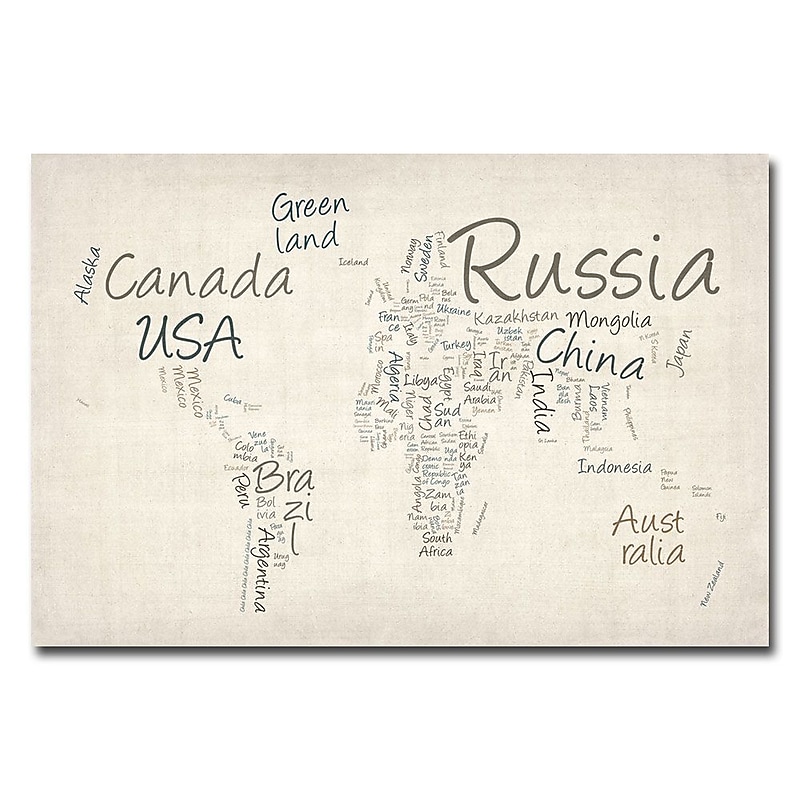 Trademark Fine Art Michael Tompsett 'typography World Map' Matted Art Black Frame 11x14 Inches image 1