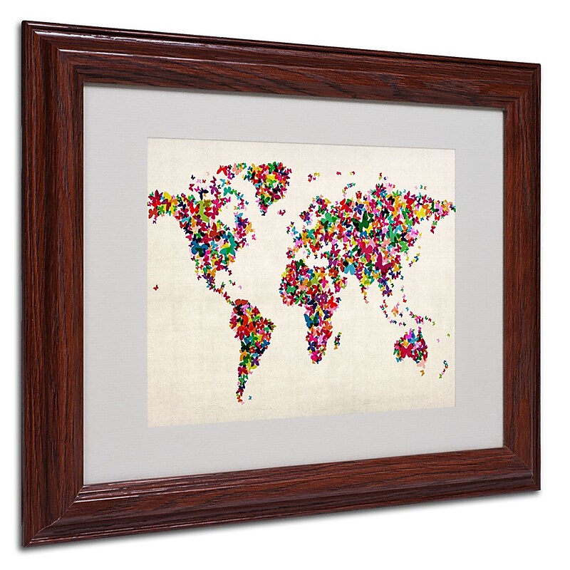 Michael Tompsett 'Butterfly World Map' Framed Matted Art - 16x20 Inches - Wood Frame image 1