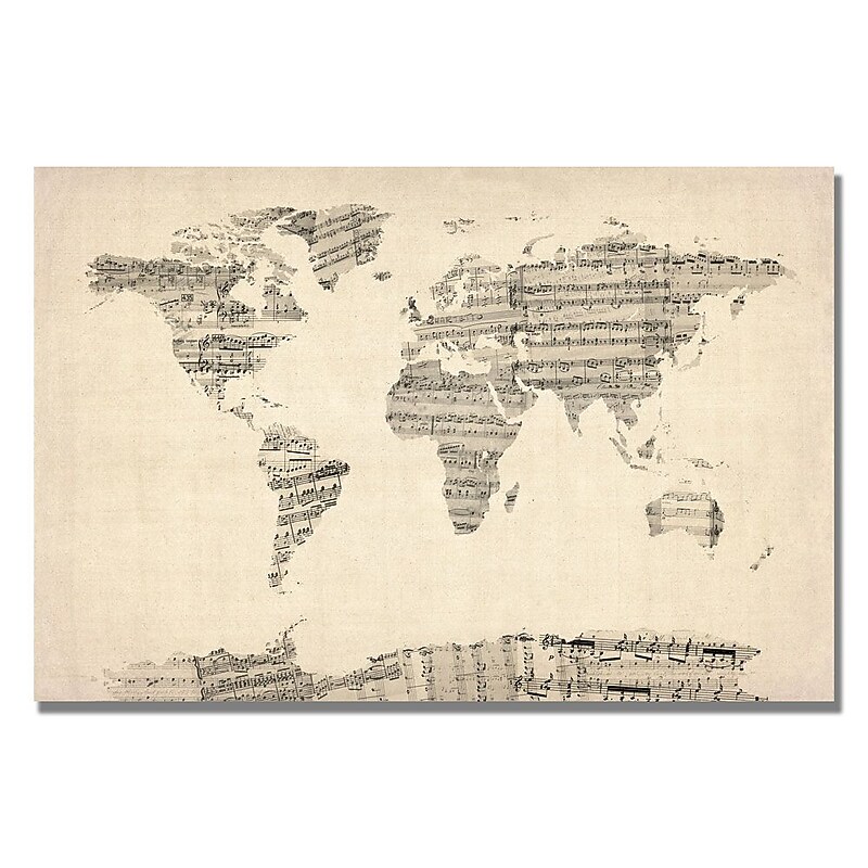 Trademark Fine Art Michael Tompsett 'Old Sheet Music World Map' Canvas Art 18x24 Inches image 1