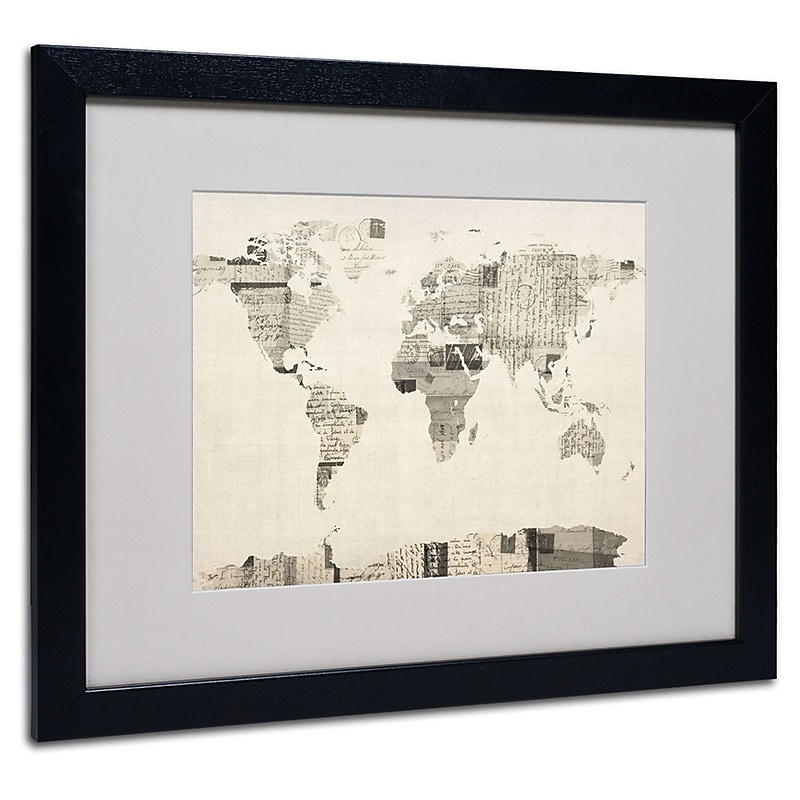 Trademark Fine Art Michael Tompsett 'Vintage Postcard World Map' Matted Black Frame 16x20 Inches image 1