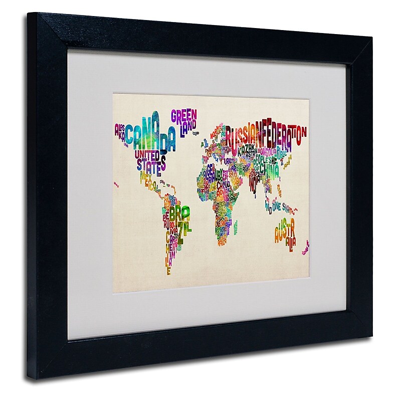 Trademark Fine Art Michael Tompsett 'Typography World Map II' Matted Art Black Frame 16x20 Inches image 1