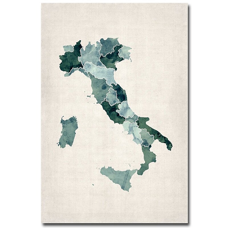 Trademark Fine Art Michael Tompsett 'Italy Watercolor Map' Canvas Art 22x32 Inches image 1