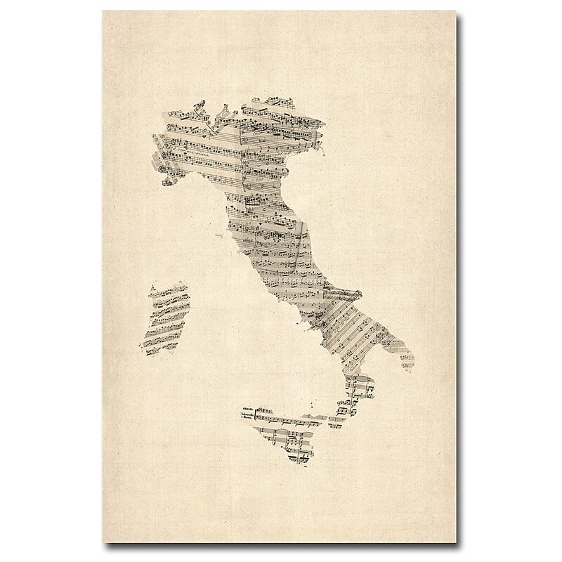 Trademark Fine Art Michael Tompsett 'Italy-Old Sheet Music Map' Canvas Art 16x24 Inches image 1