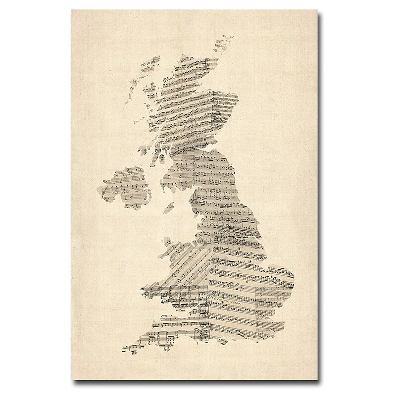 Trademark Fine Art Michael Tompsett 'UK Music Map' Canvas Art 16x24 Inches image 1