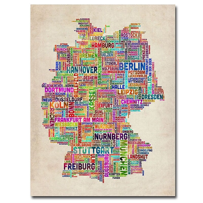 Trademark Fine Art Michael Tompsett 'Germany Text Map' Canvas Art 18x24 Inches image 1