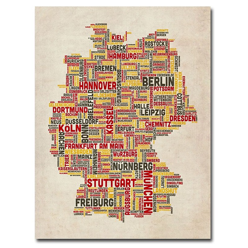 Trademark Fine Art Michael Tompsett 'Germany Text Map II' Canvas Art 18x24 Inches, MT0082-C1824GG image 1