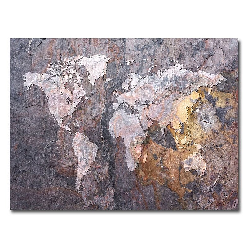Trademark Fine Art Michael Tompsett 'World Map-Rock' Canvas Art 35x47 Inches image 1