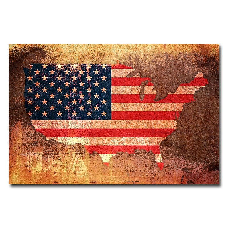 Trademark Fine Art Michael Tompsett 'US Flag Map' Canvas Art 16x24 Inches image 1