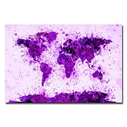 Trademark Fine Art Michael Tompsett 'World Map-Purple Paint Splashes' Canvas 22x32 Inches