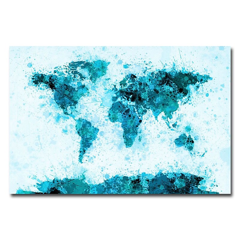Trademark Fine Art Michael Tompsett 'World Map-Paint Splashes' Canvas Art 16" x 24" image 1