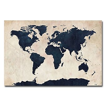 Trademark Fine Art Michael Tompsett 'World Map-Navy' Canvas Art 16x24 Inches