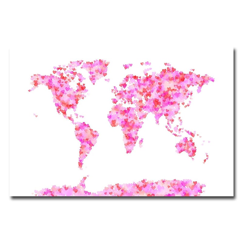 Trademark Fine Art Michael Tompsett 'Love Hearts Map' Canvas Art 16x24 Inches image 1