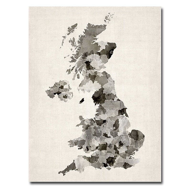 Trademark Fine Art Michael Tompsett 'UK Watercolor Map' Canvas Art 35x47 Inches image 1