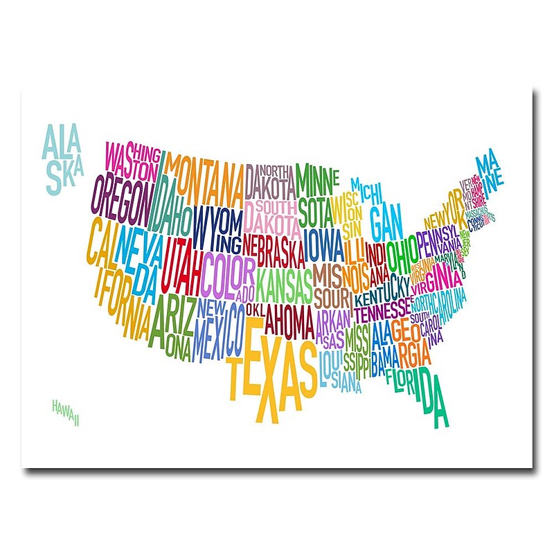 Trademark Fine Art Michael Tompsett 'US States Text Map' Canvas Art 22x32 Inches image 1