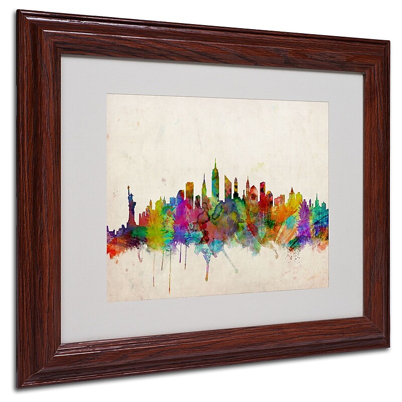 Michael Tompsett 'New York Skyline' Matted Framed Art - 16x20 Inches - Wood Frame image 1