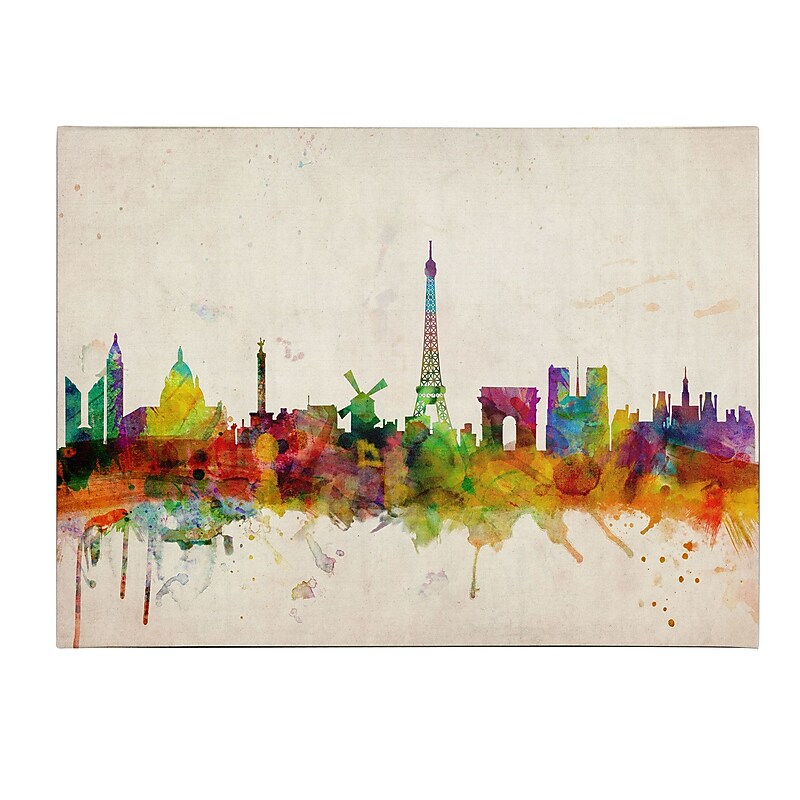 Michael Tompsett 'Paris Skyline' Matted Framed Art - 11x14 Inches - Wood Frame image 1