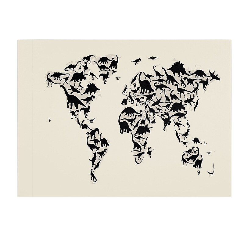 Trademark Fine Art Michael Tompsett 'Dinosaur World Map' Canvas Art 22x32 Inches image 1