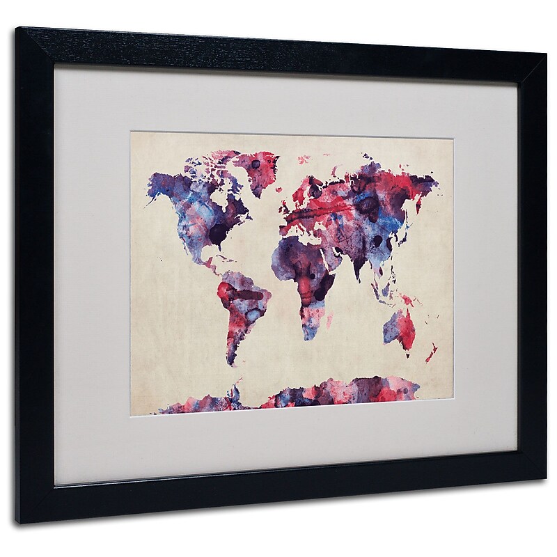 Trademark Fine Art Michael Tompsett 'Watercolor Map' Matted Art Black Frame 16x20 Inches image 1