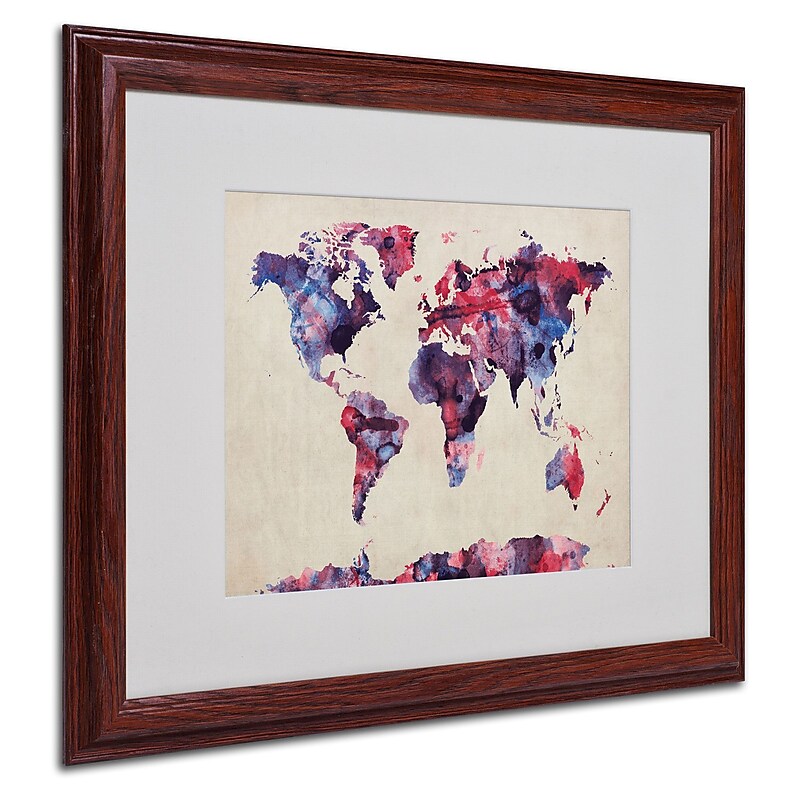 Michael Tompsett 'Watercolor Map' Matted Framed Art - 16x20 Inches - Wood Frame image 1