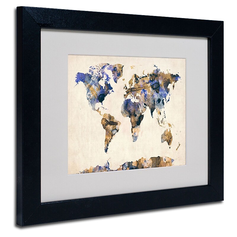Trademark Fine Art Michael Tompsett 'Watercolor Map 3' Matted Art Black Frame 11x14 Inches image 1